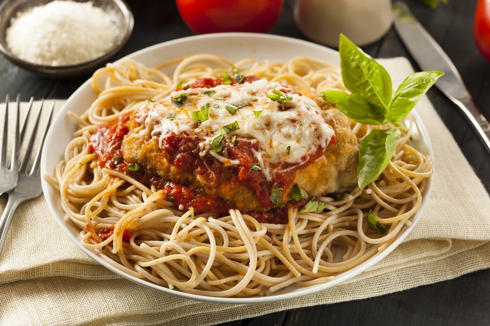 Chicken parmesan with noodles